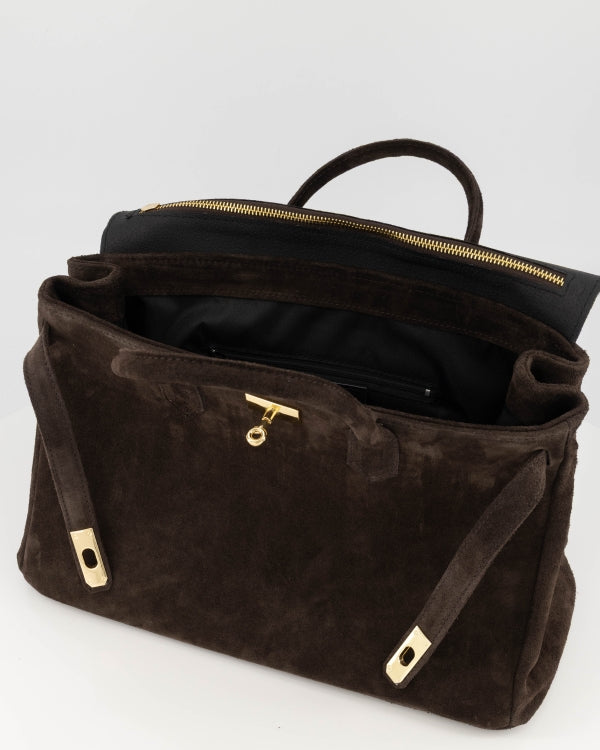 Birdie Large Handtas Suede T309 dark brown
