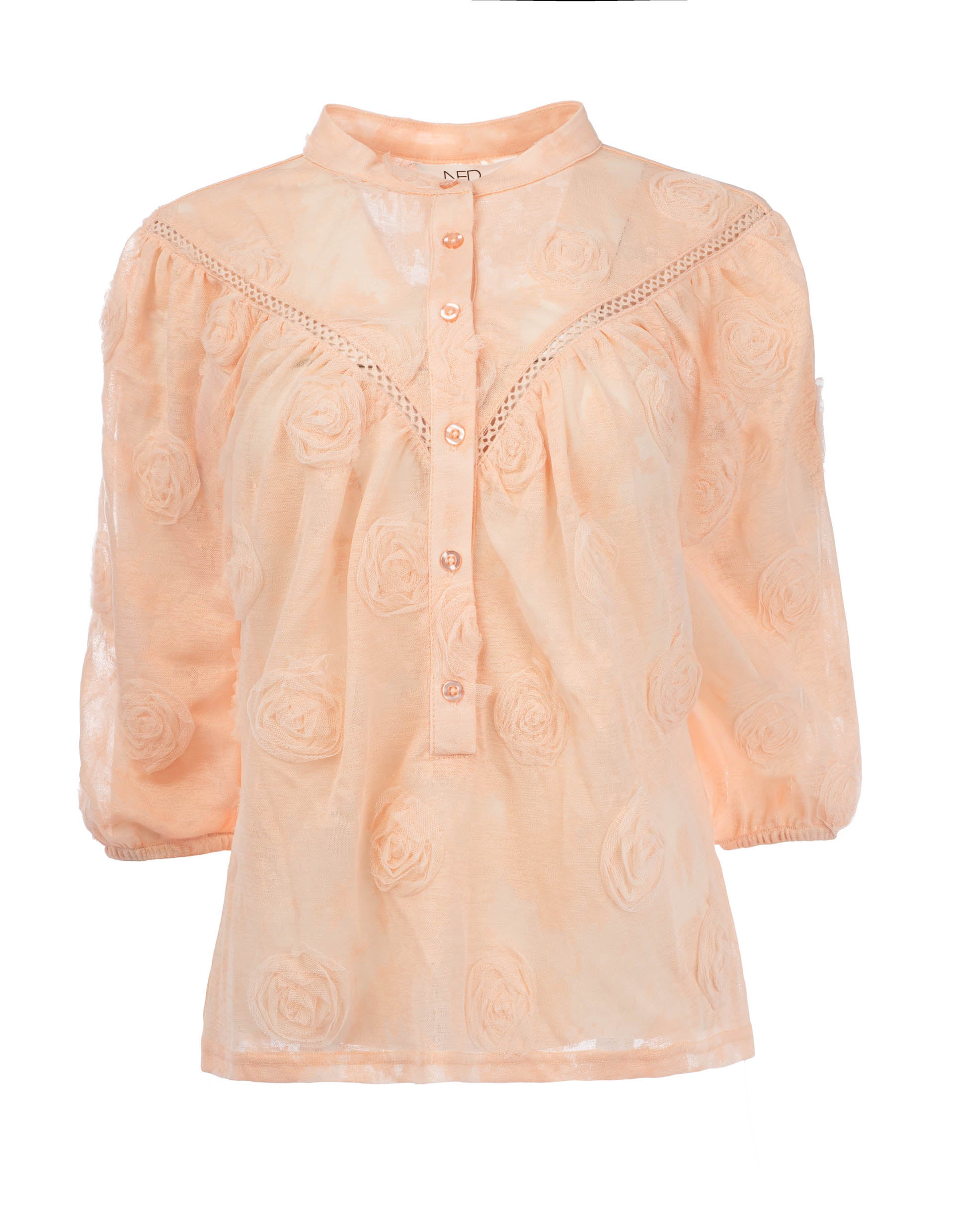 NED Bobin 3/4 SS Blouse Roses Crepe Woven salmon pink