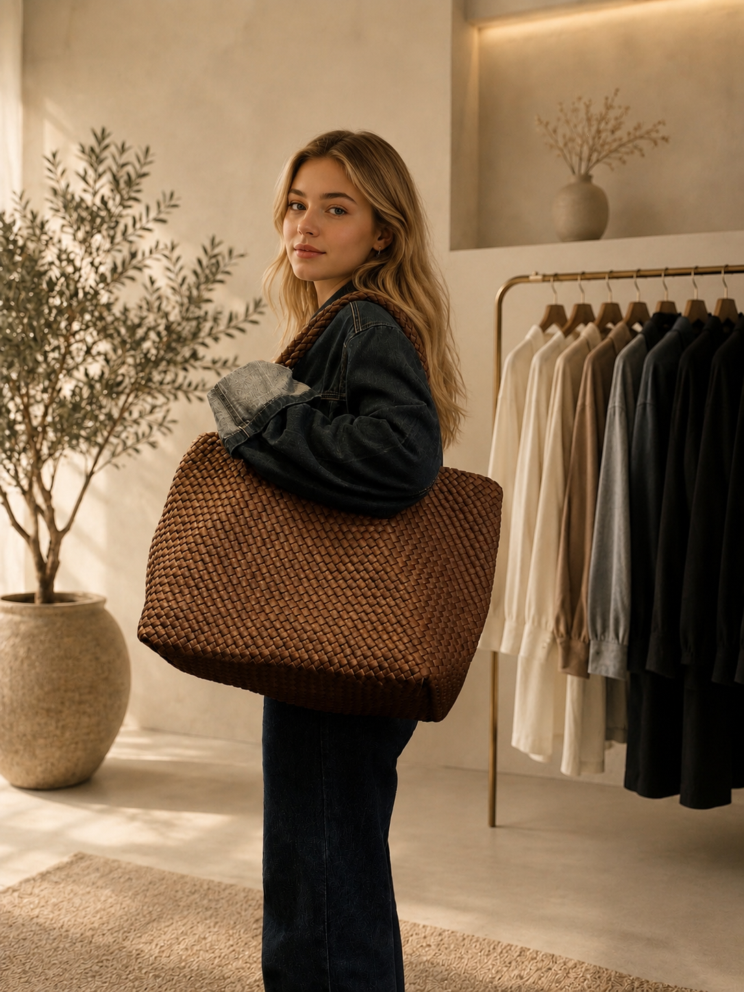 Georgie Shopper Tas Gevlochten T409 mocha bruin