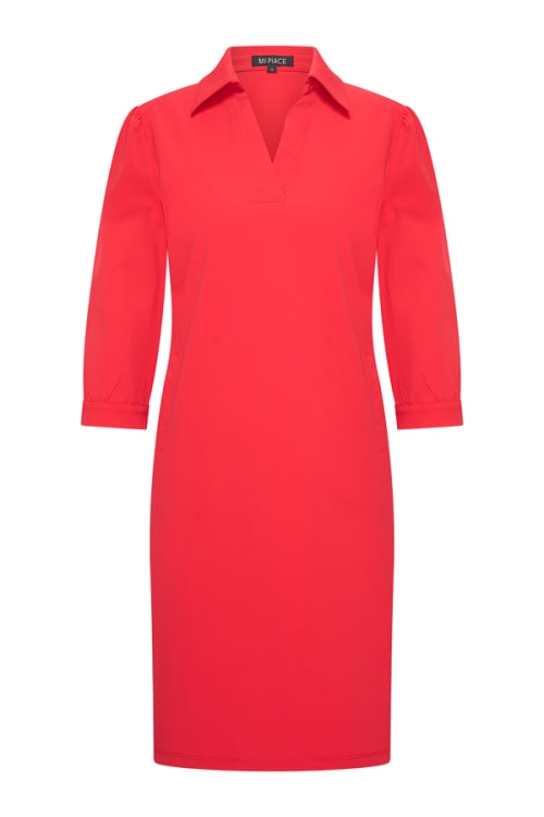 Mi Piace Travelstof Jurk Recht Model 202442 rood