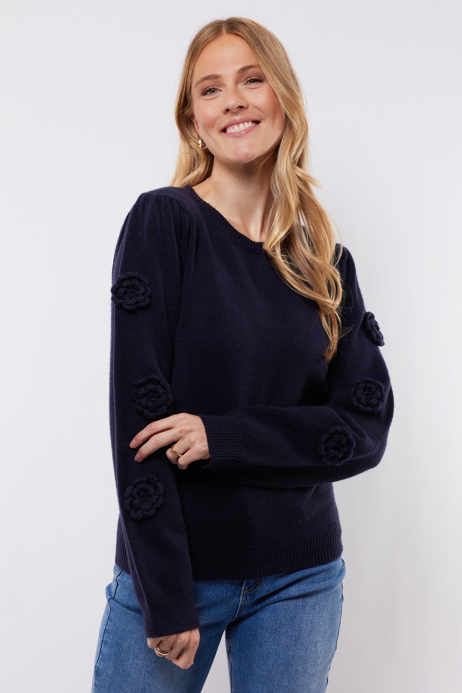 C&S Amira Knit Top midnight blue