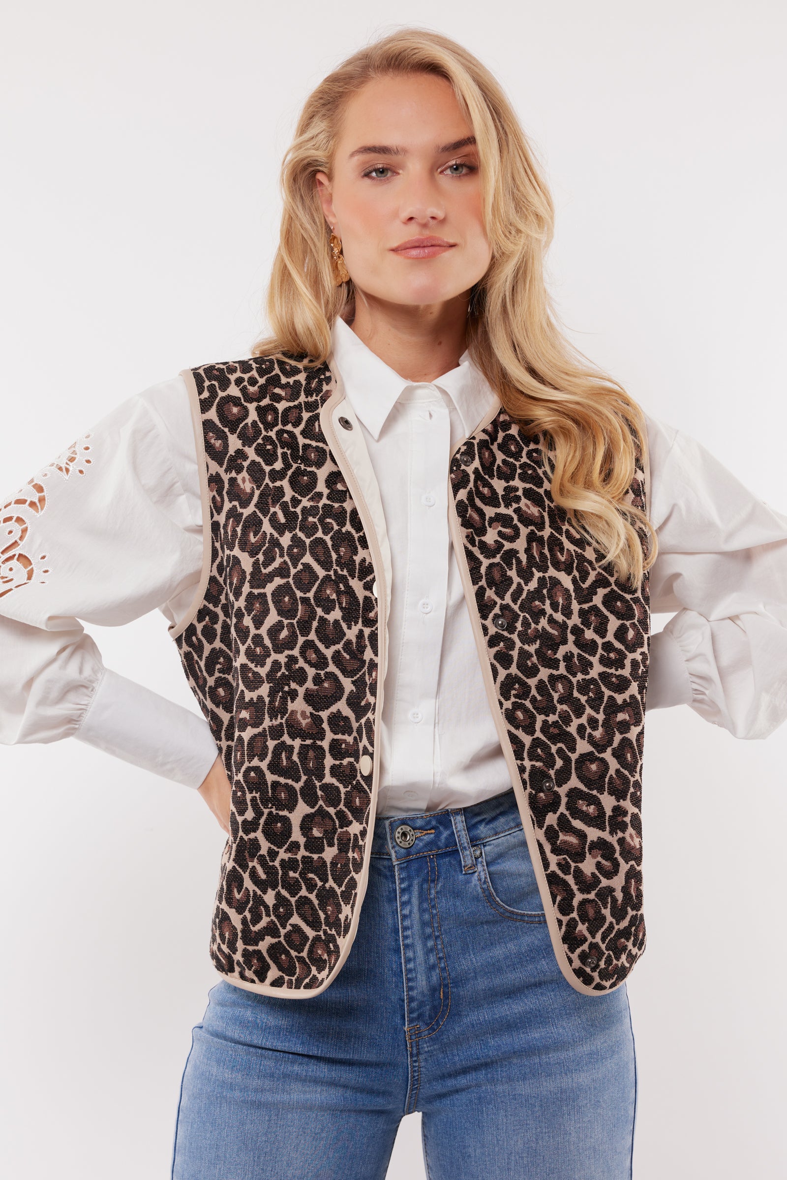 C&S Leontine Gilet animal zand/zwart