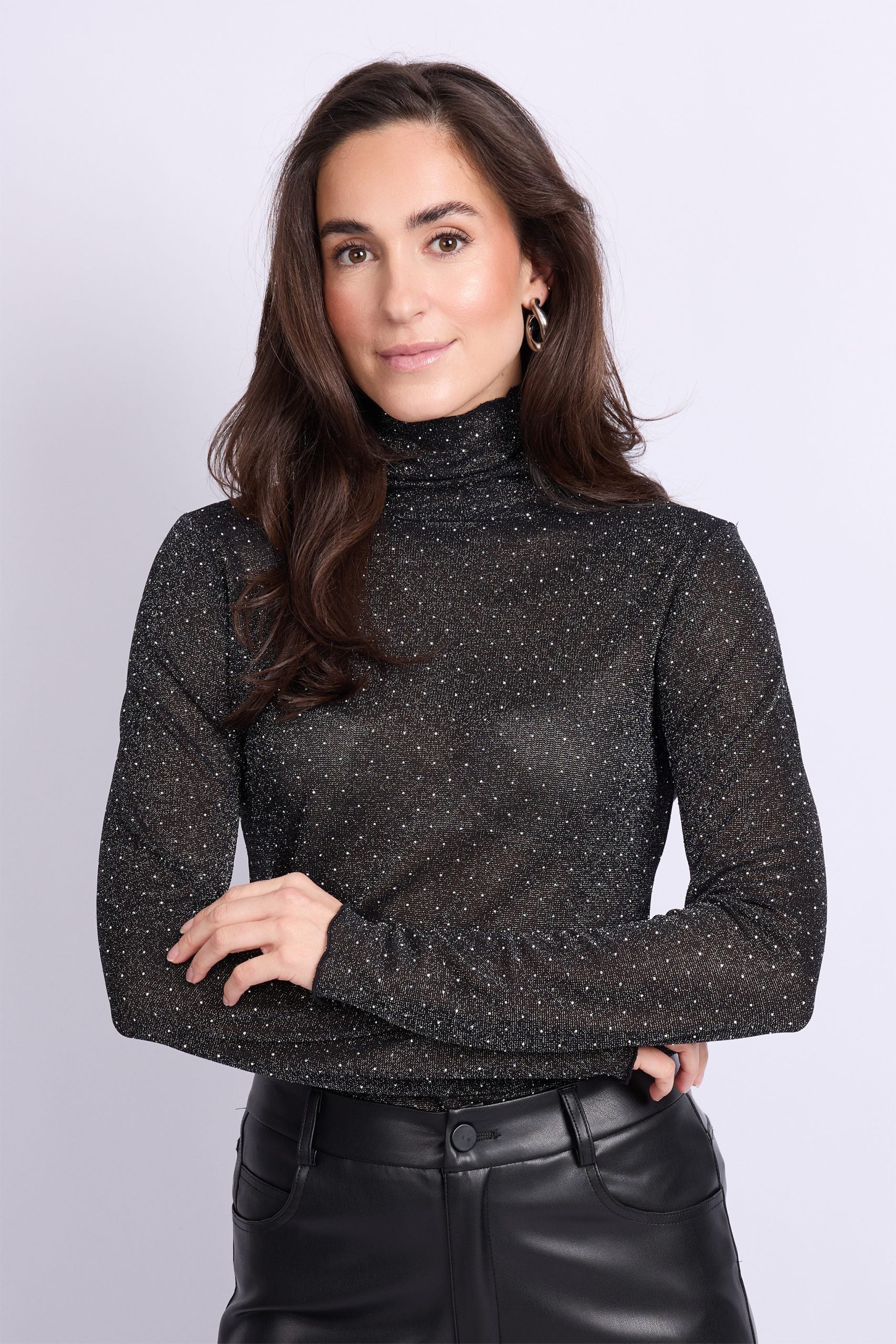 C&S Tatiana Glitter Top zwart