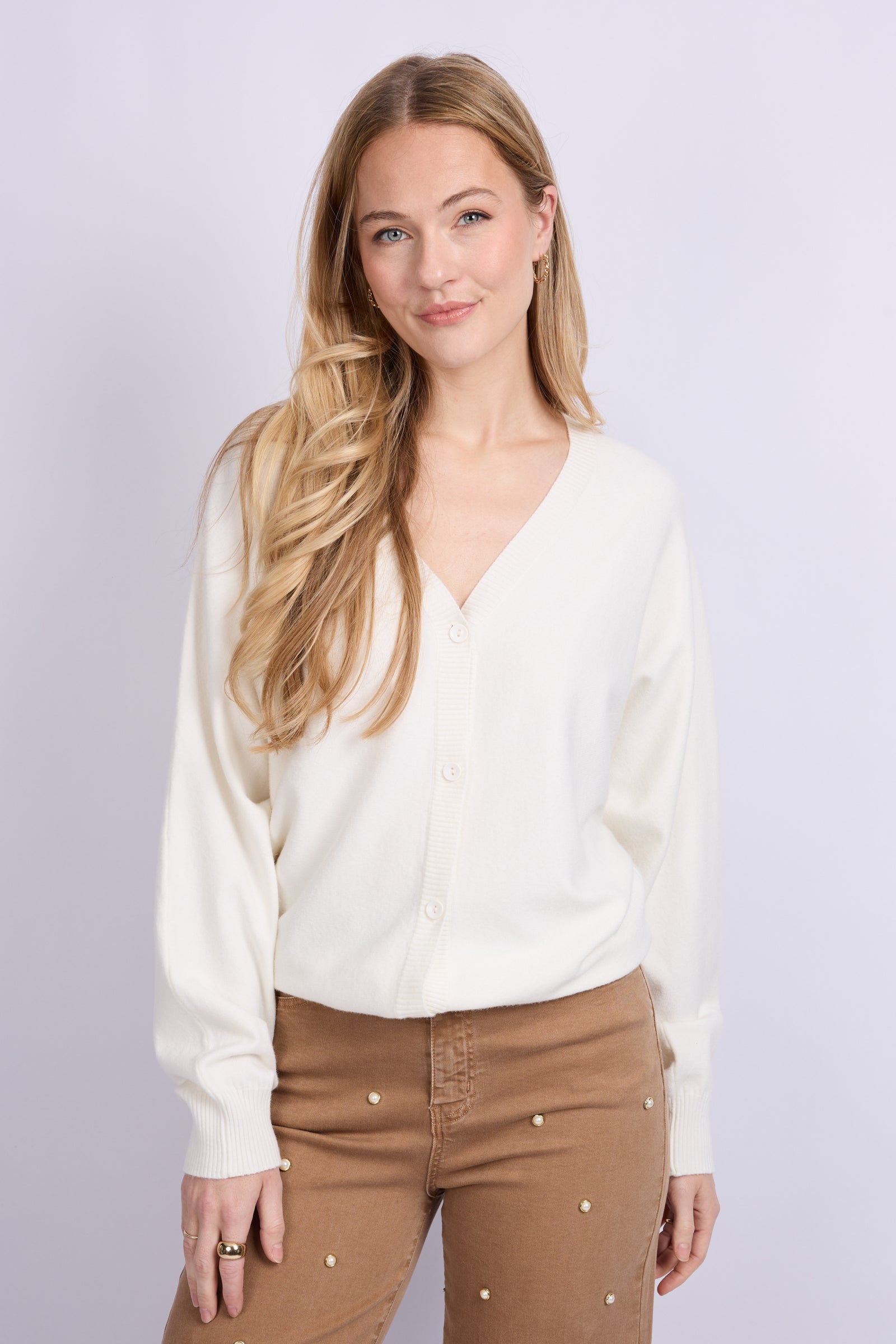 C&S Kiara Knit Cardigan wool white