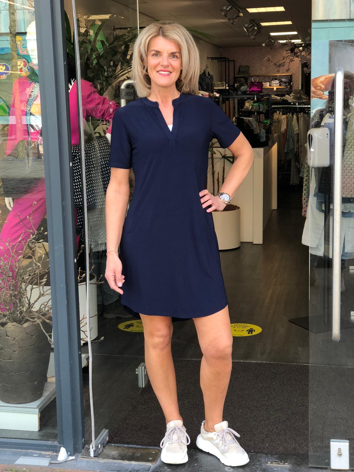 Angelle Milan Travelstof Tuniek 1467-1 Korte Mouw rood, zwart, donkerblauw