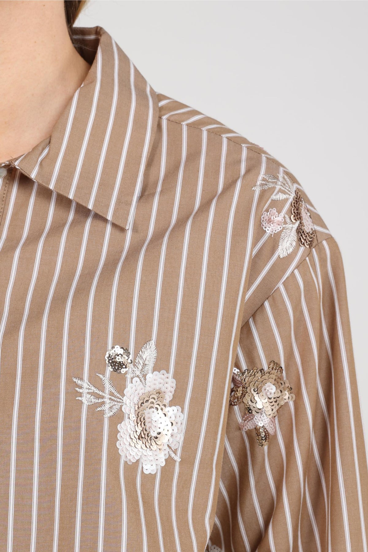Nukus Newport Blouse Stripe taupe/offwhite