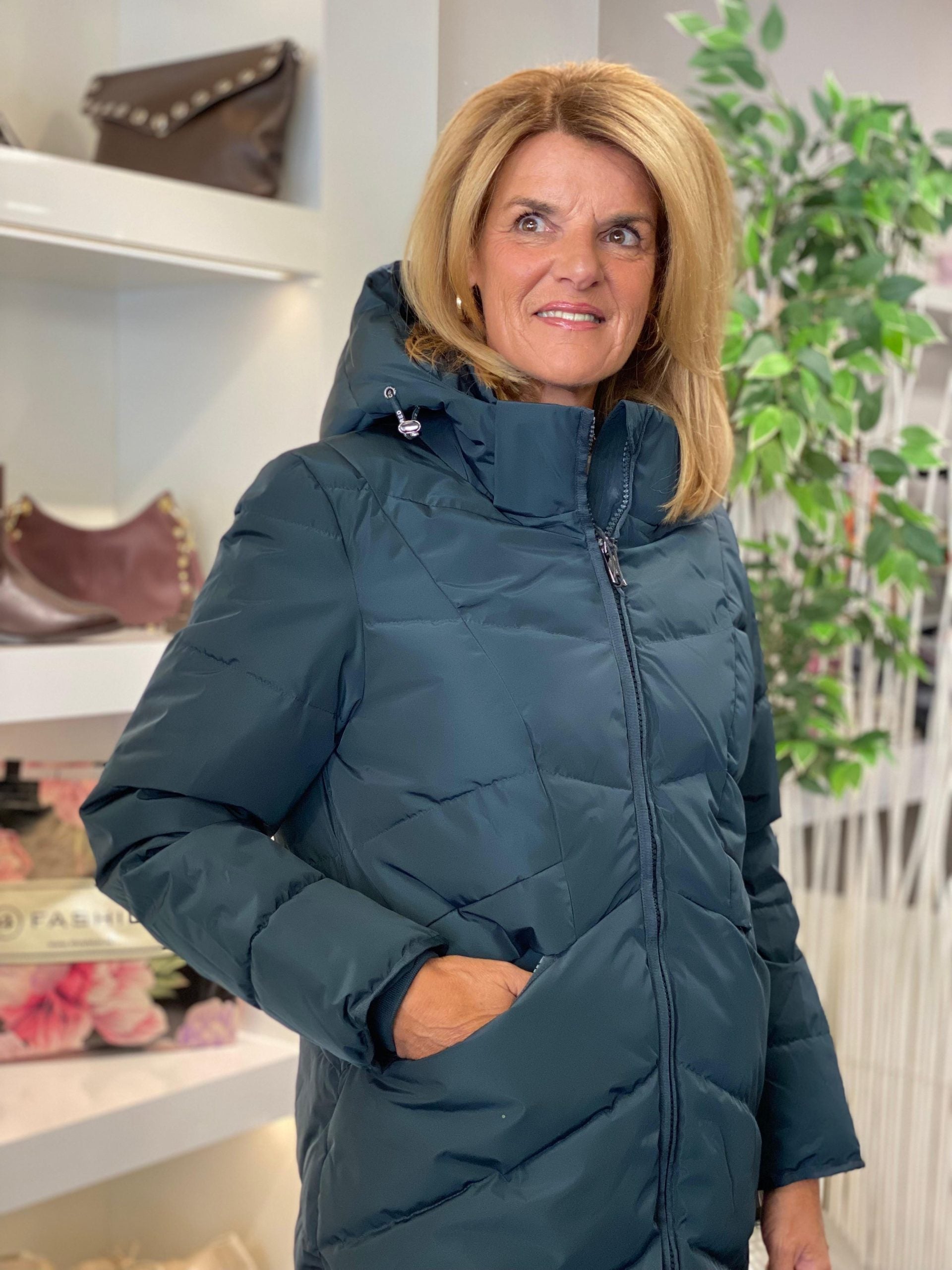 Covered Halflange Winterjas Adele 2 dark petrol