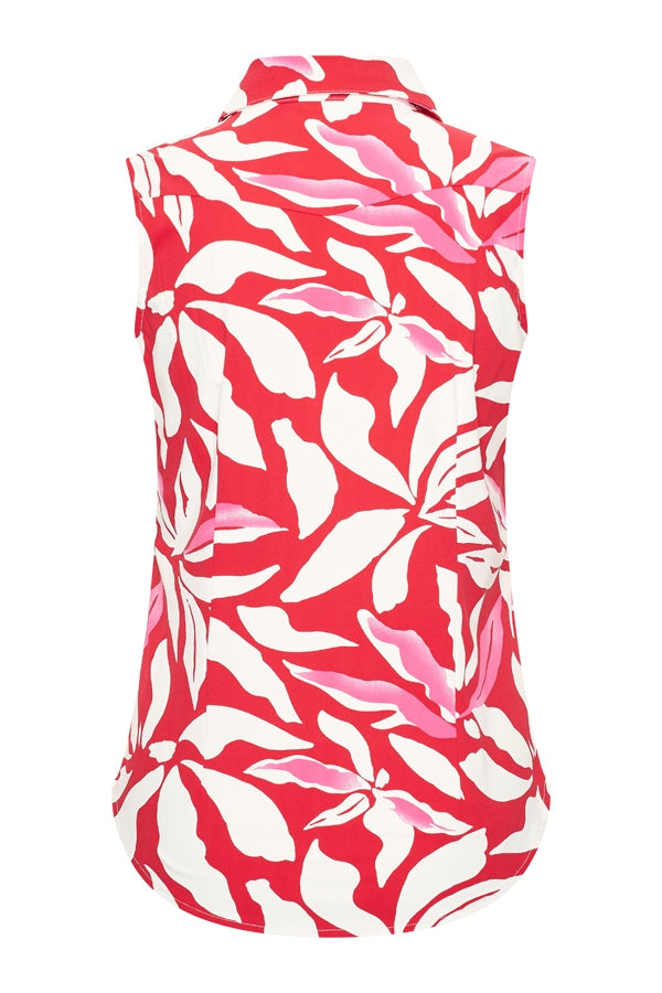 Mi Piace Travelstof Blouse Mouwloos rood offwhite flower print 202299