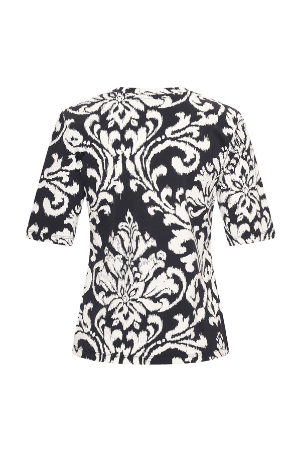 Mi Piace Travelstof Top V-Hals zwart offwhite ornament print 202271