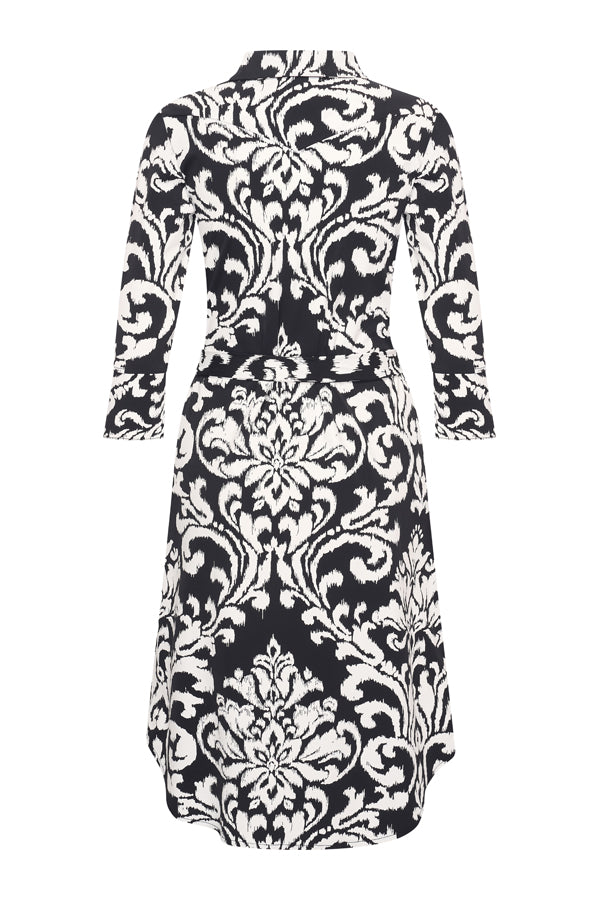 Mi Piace Travelstof Jurk zwart offwhite ornament print 202092