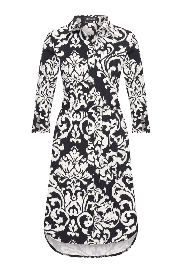 Mi Piace Travelstof Jurk zwart offwhite ornament print 202092