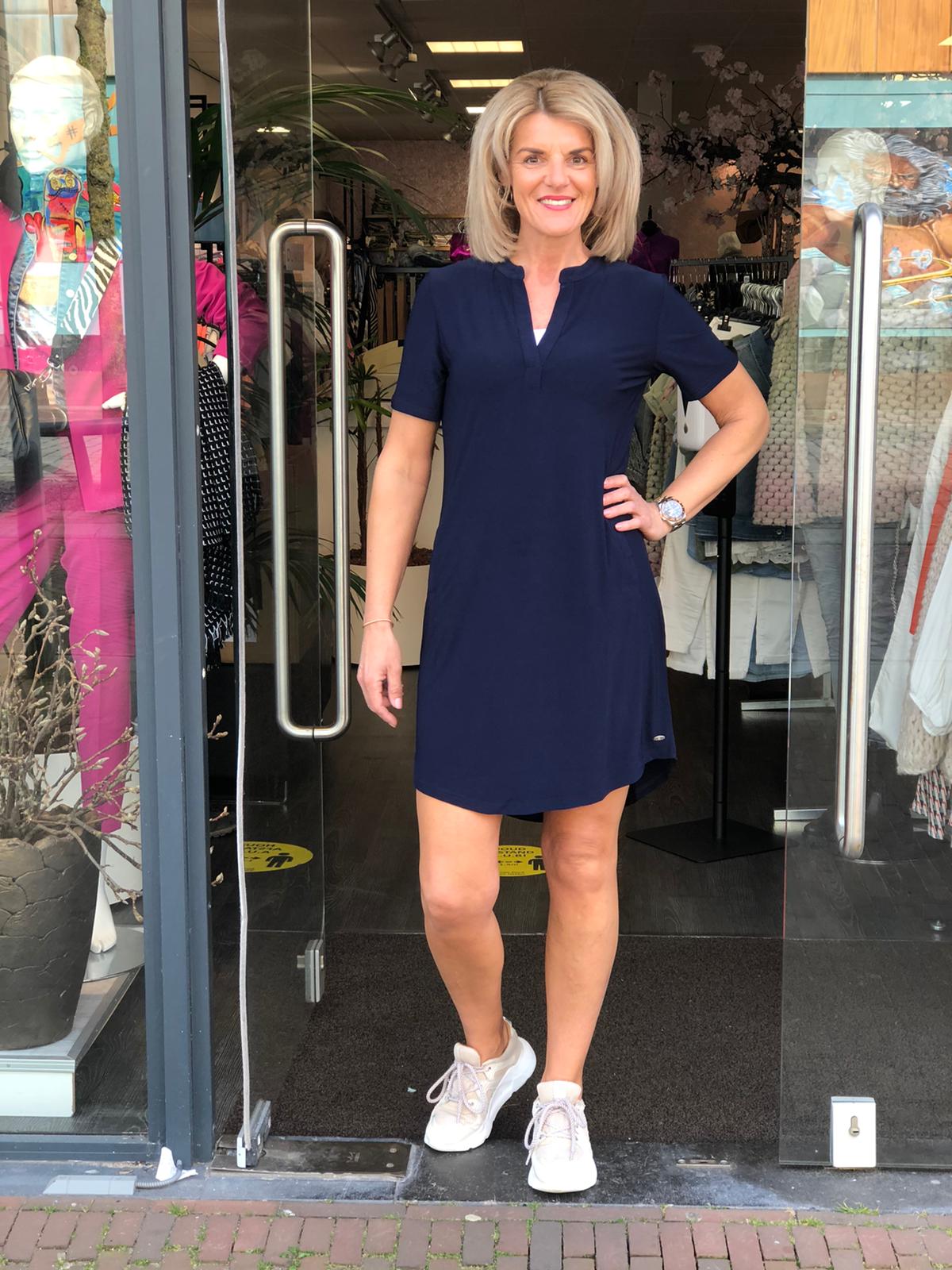 Angelle Milan Travelstof Tuniek 1467-1 Korte Mouw rood, zwart, donkerblauw