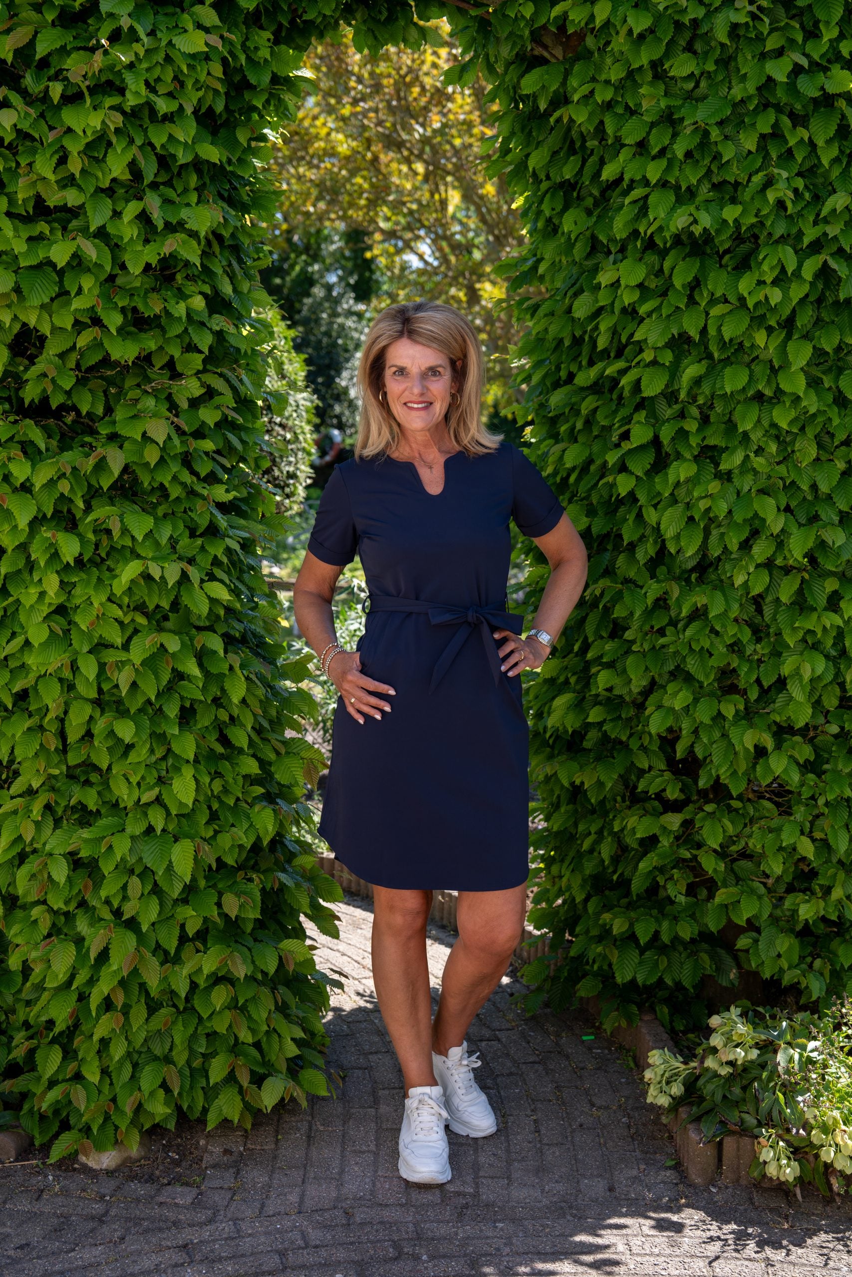 Mi Piace Travelstof Tuniek Jurk met Tailleband donkerblauw 202245