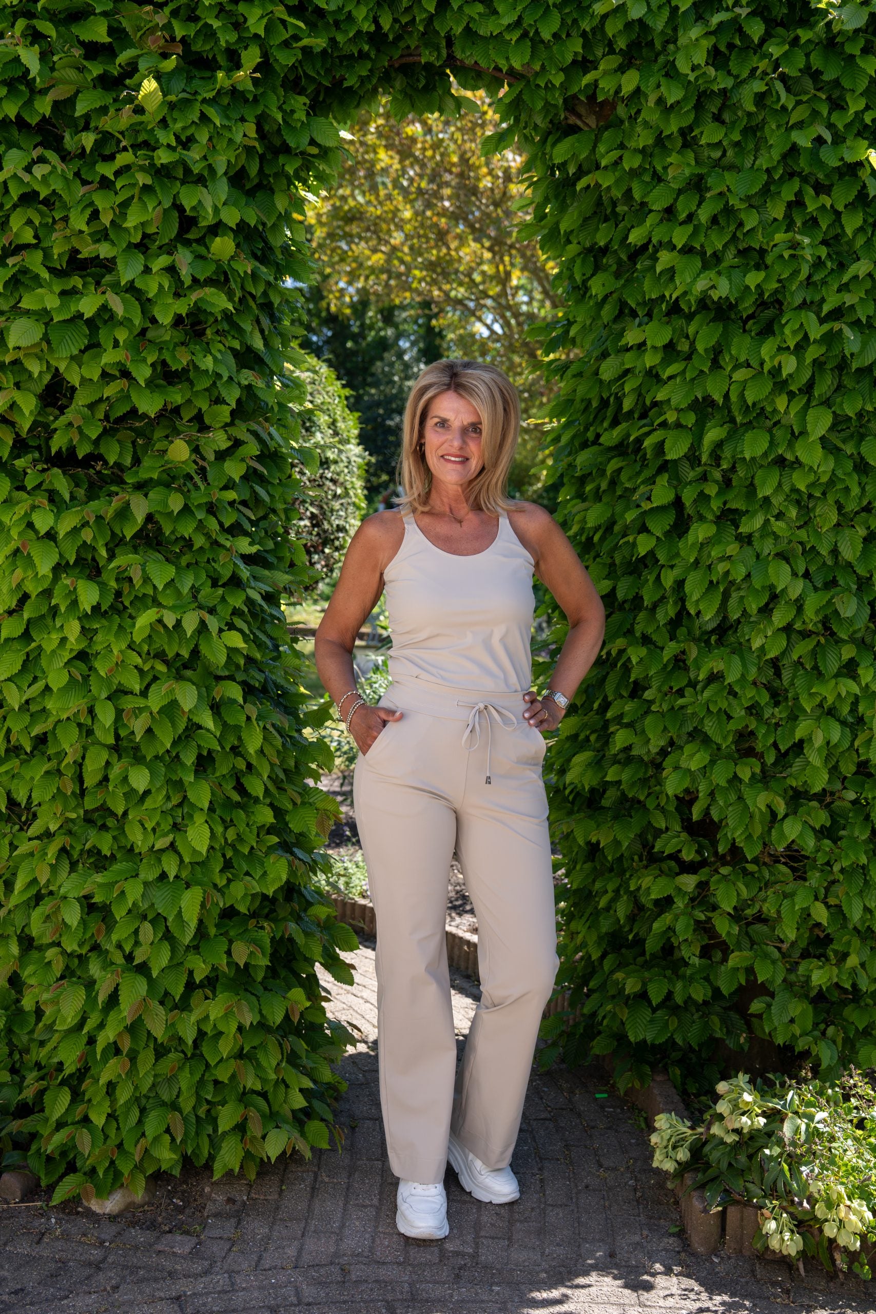 Mi Piace Travelstof Top Cross Band beige 202531