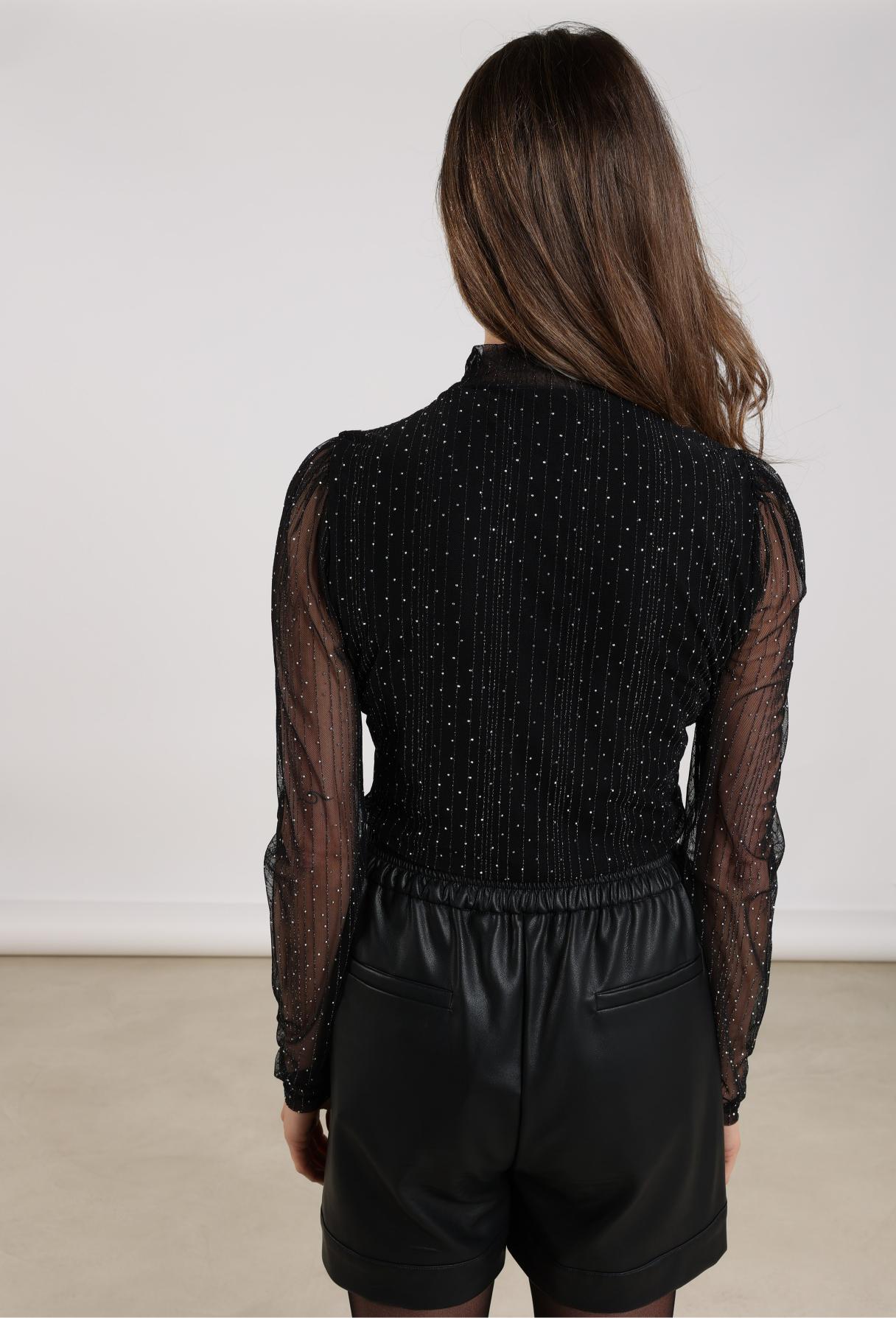 Nukus Puck Top Strass zwart