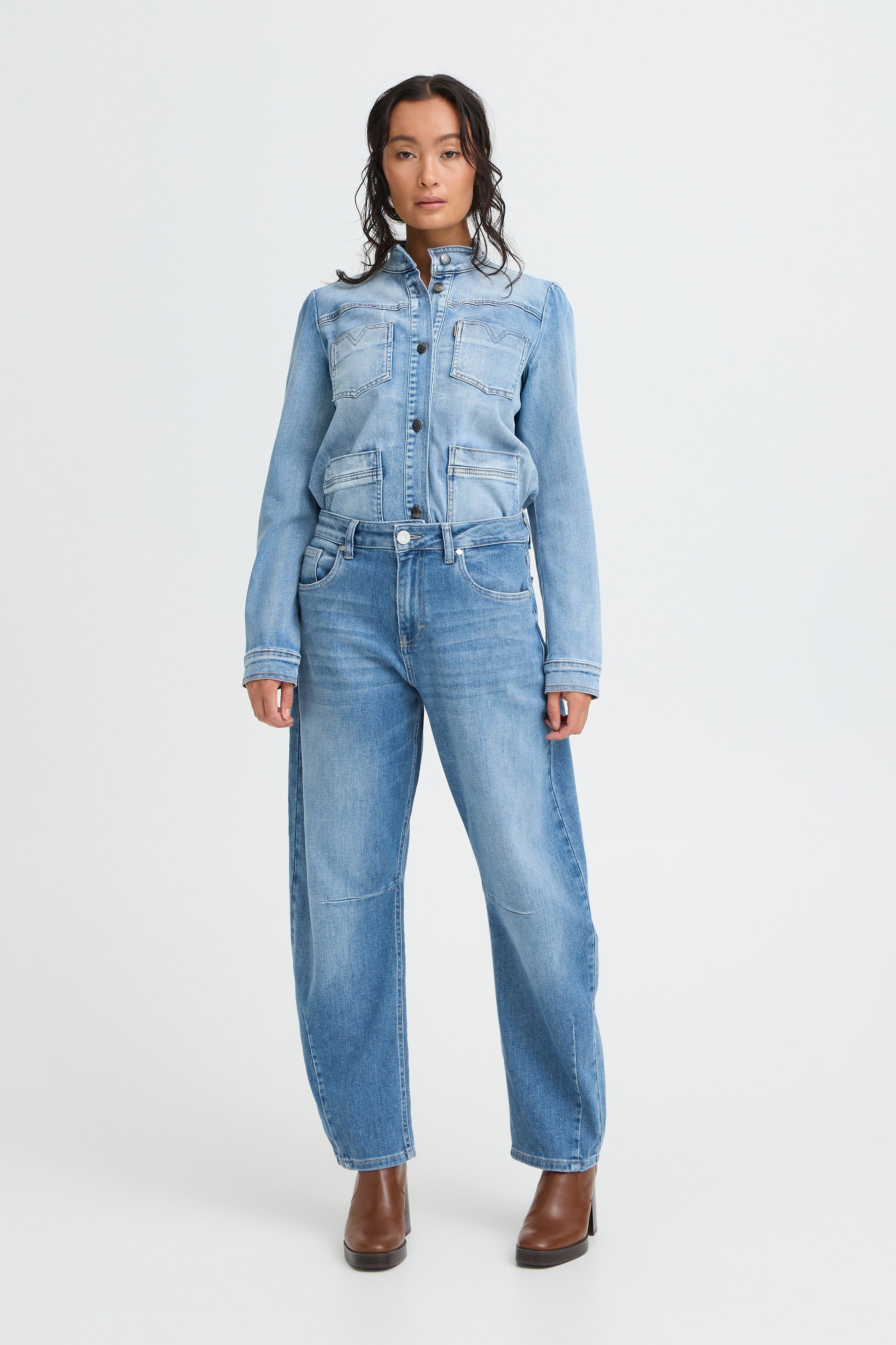 Pulz Jeans Anni HW Barrel Leg Jeans Broek medium blue denim