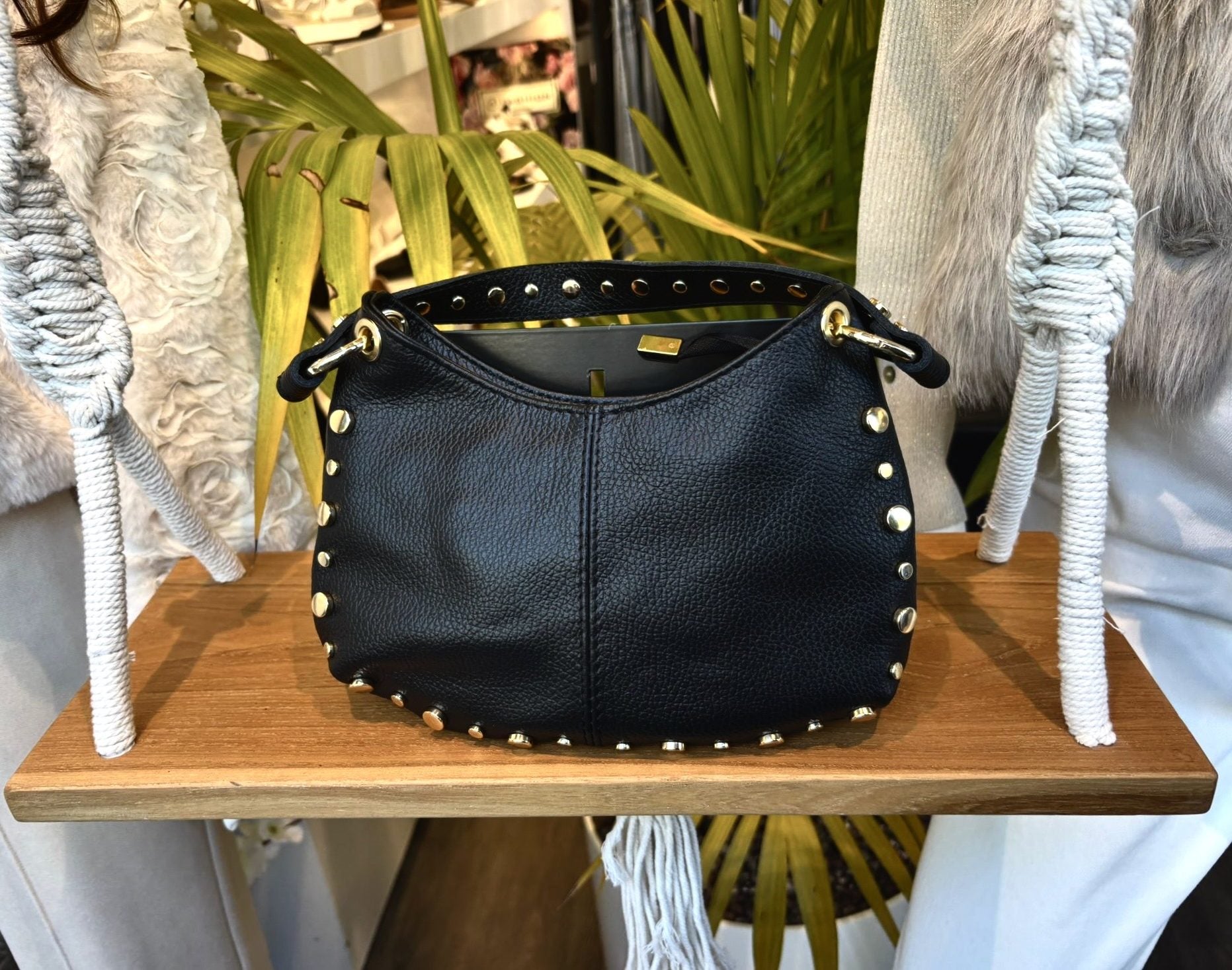 Crossbody Tas Leer Zwart/Goud T226