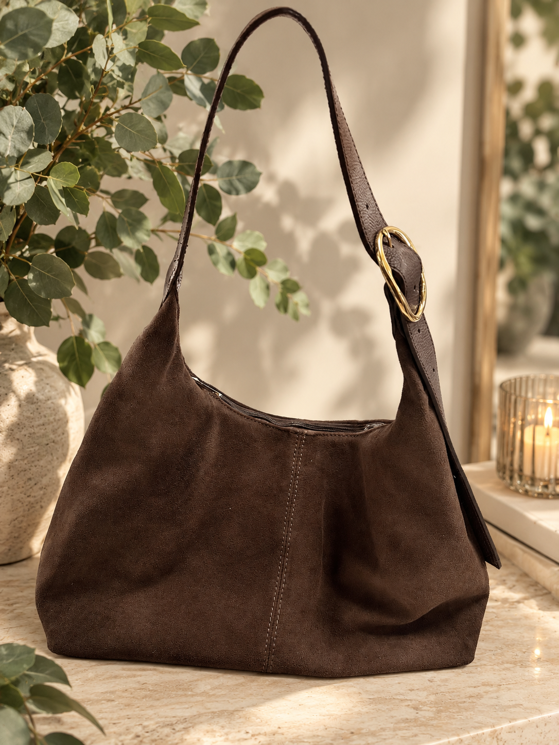 Pelle Shoppertas Suede T426 dark brown