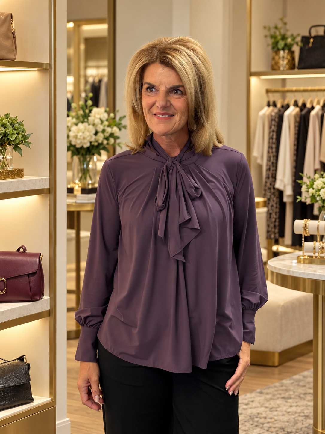 Mi Piace Blouse Bow Light 202774 Plum Perfect