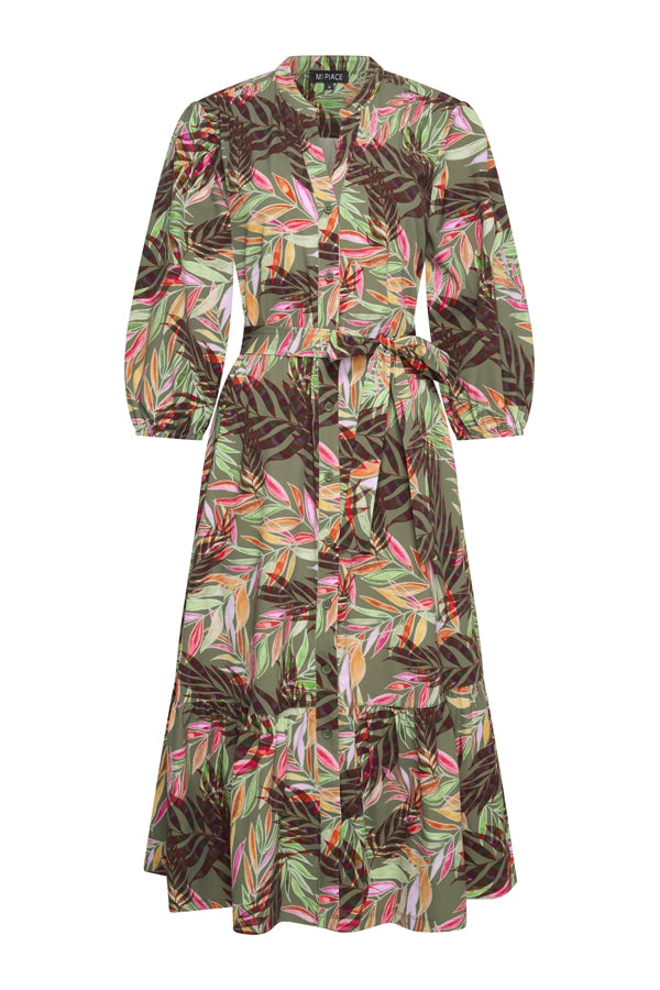 Mi Piace Travelstof Jurk 202808 pencil branches print olive