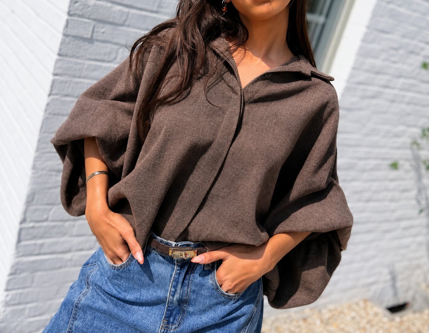 Oversized blouse bruin