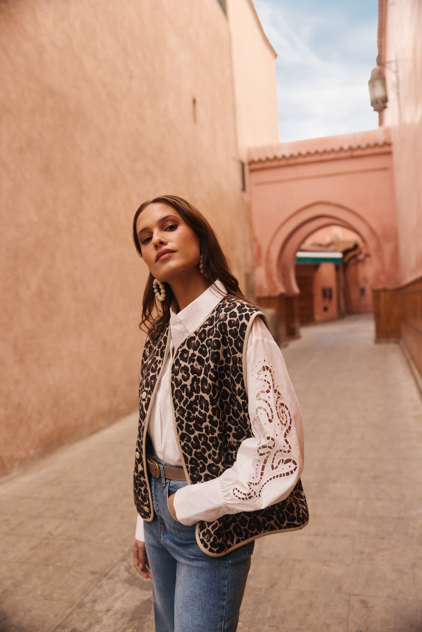 C&S Leontine Gilet animal zand/zwart