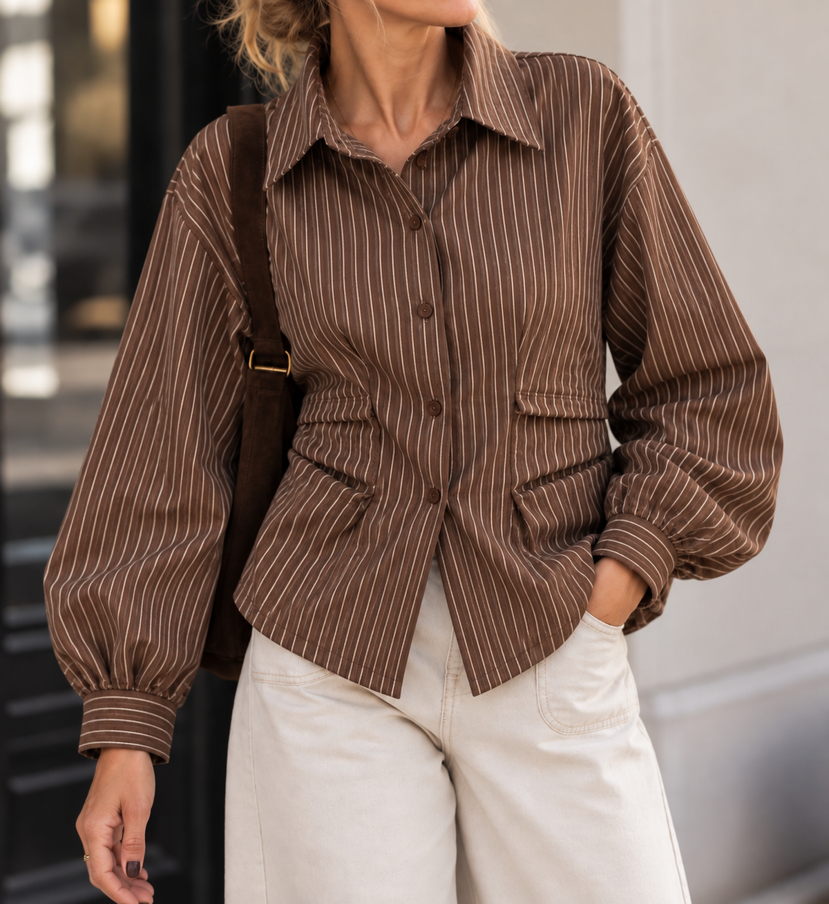 Ivivi Geruite Blouse H 4973 Chocolate