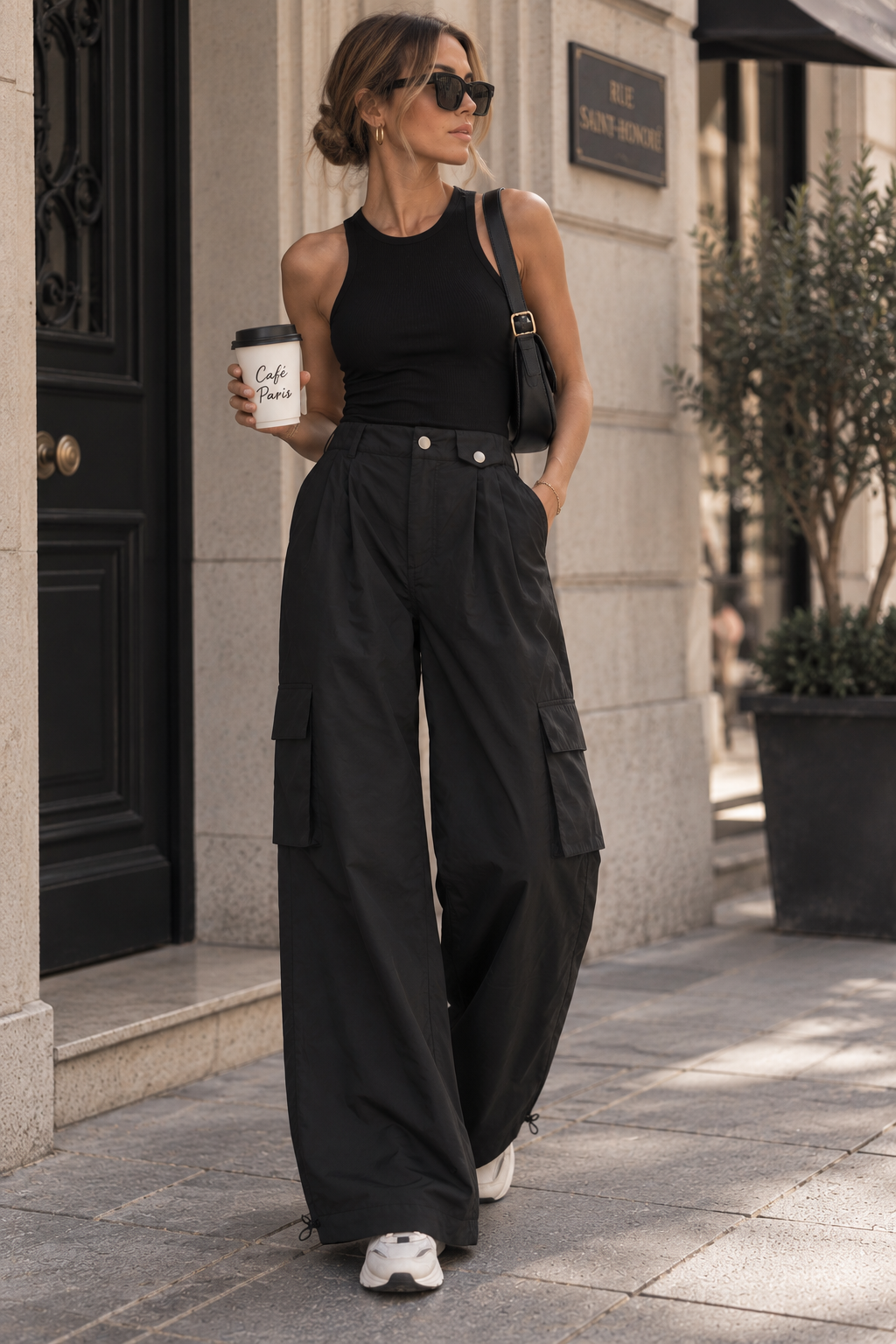 Ivivi Wide Leg Cargo Broek H4873 Zwart
