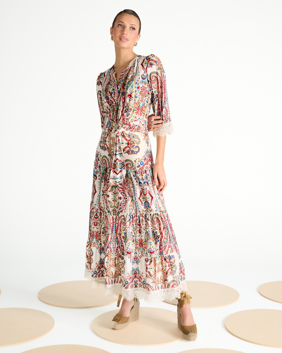 K-Design Maxi Jurk met Design en Kant C301 P095 multicolor