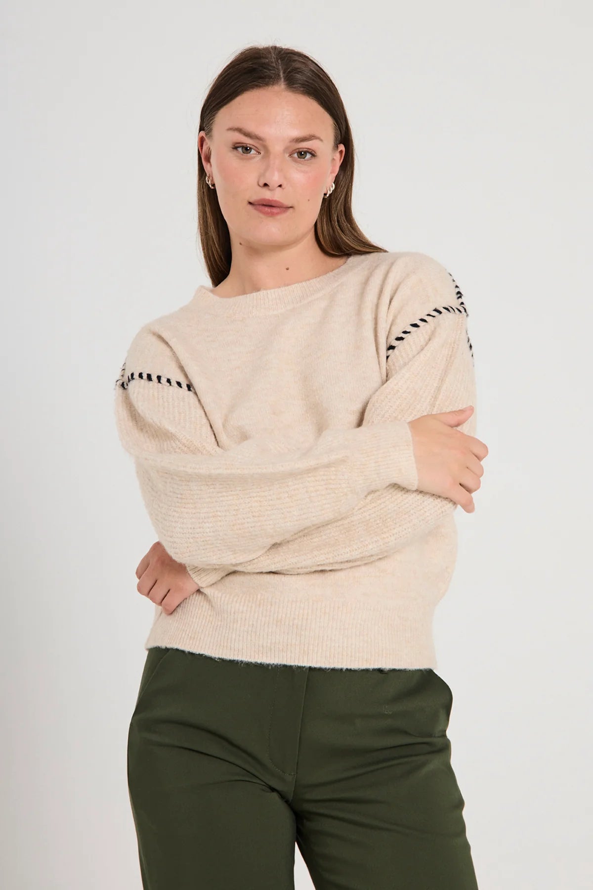 Freequent Kinlock Pullover trui moonbeam melange w. black