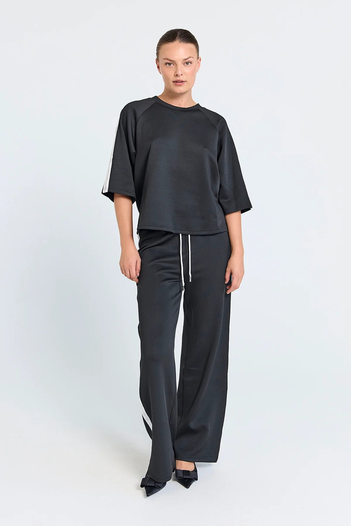 Freequent Malacy Broek black w. star offwhite