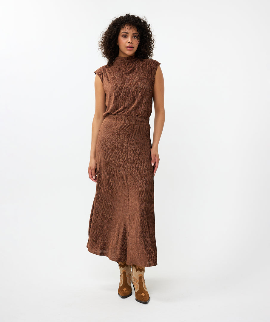 Esqualo Top Crinkle Velvet brandy bruin f24.05516