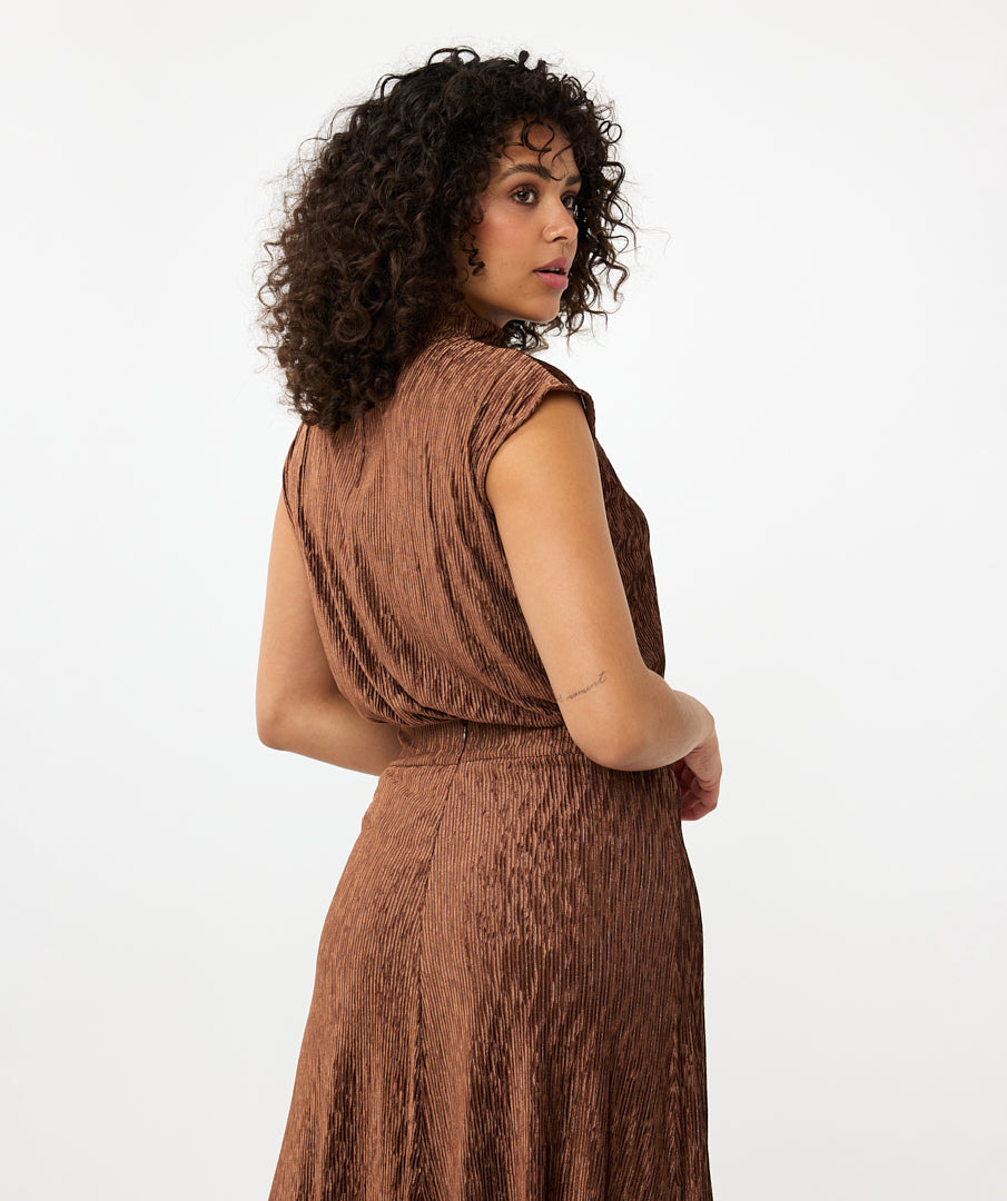 Esqualo Top Crinkle Velvet brandy bruin f24.05516