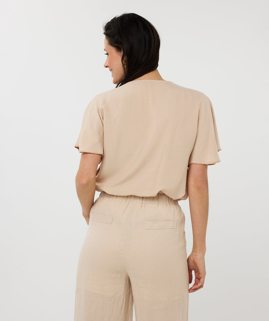 Esqualo Top Embellished HS25.14213 zand