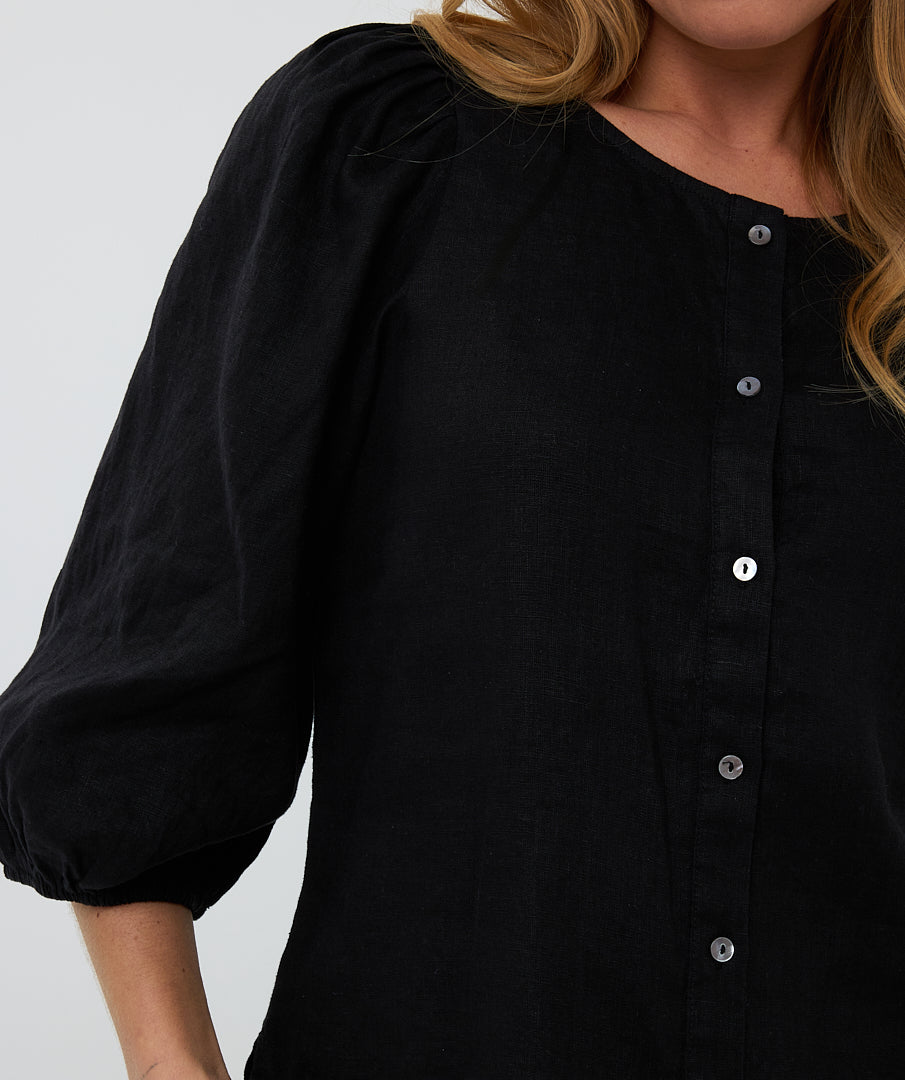 Esqualo Blouse R-neck Linen HS25.28221 zwart