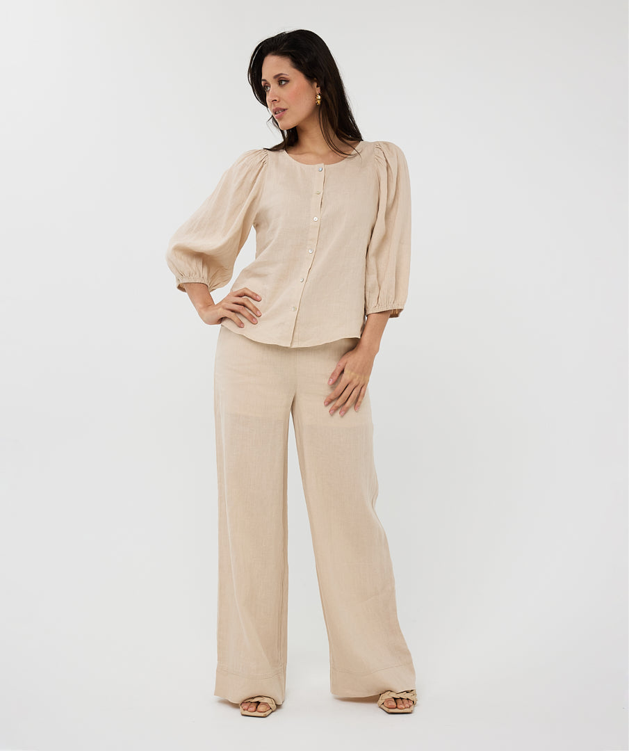 Esqualo Blouse R-neck Linen HS25.28221 zand