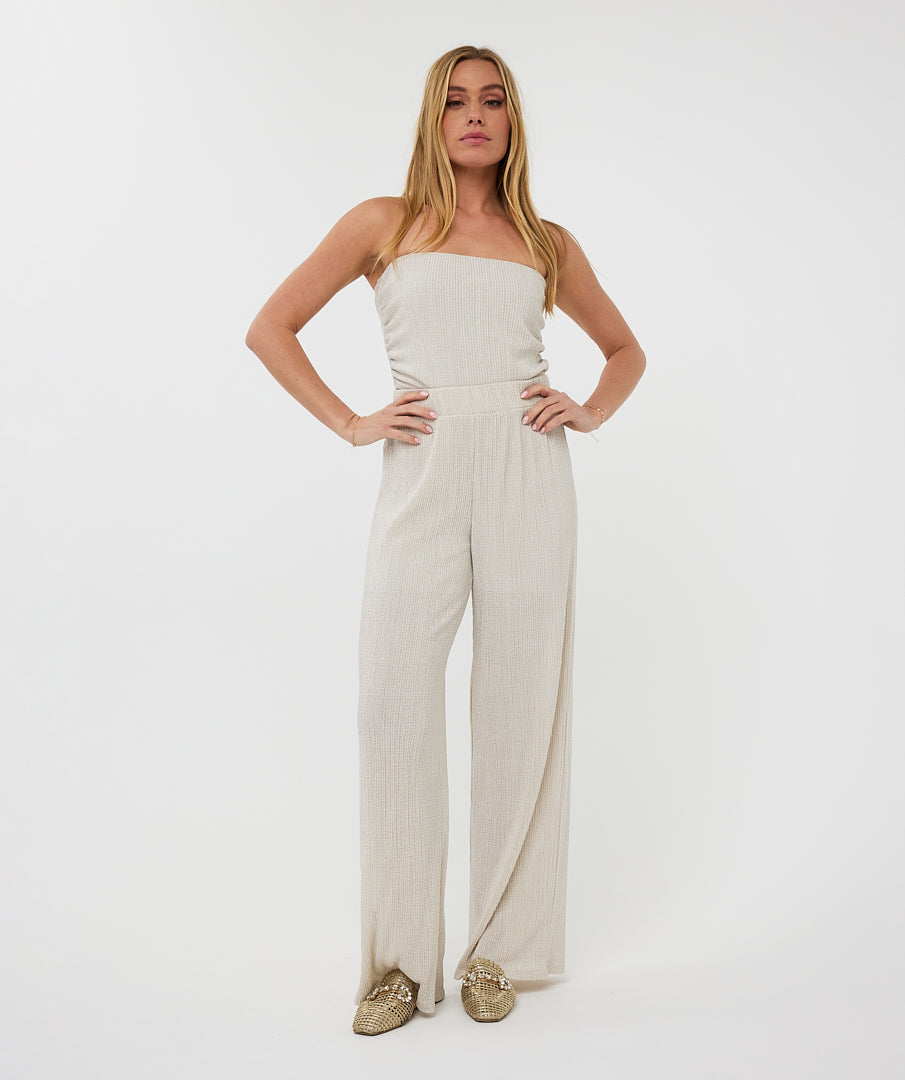 Esqualo Trousers Plisse Glitter Broek HS25.30213 champagne