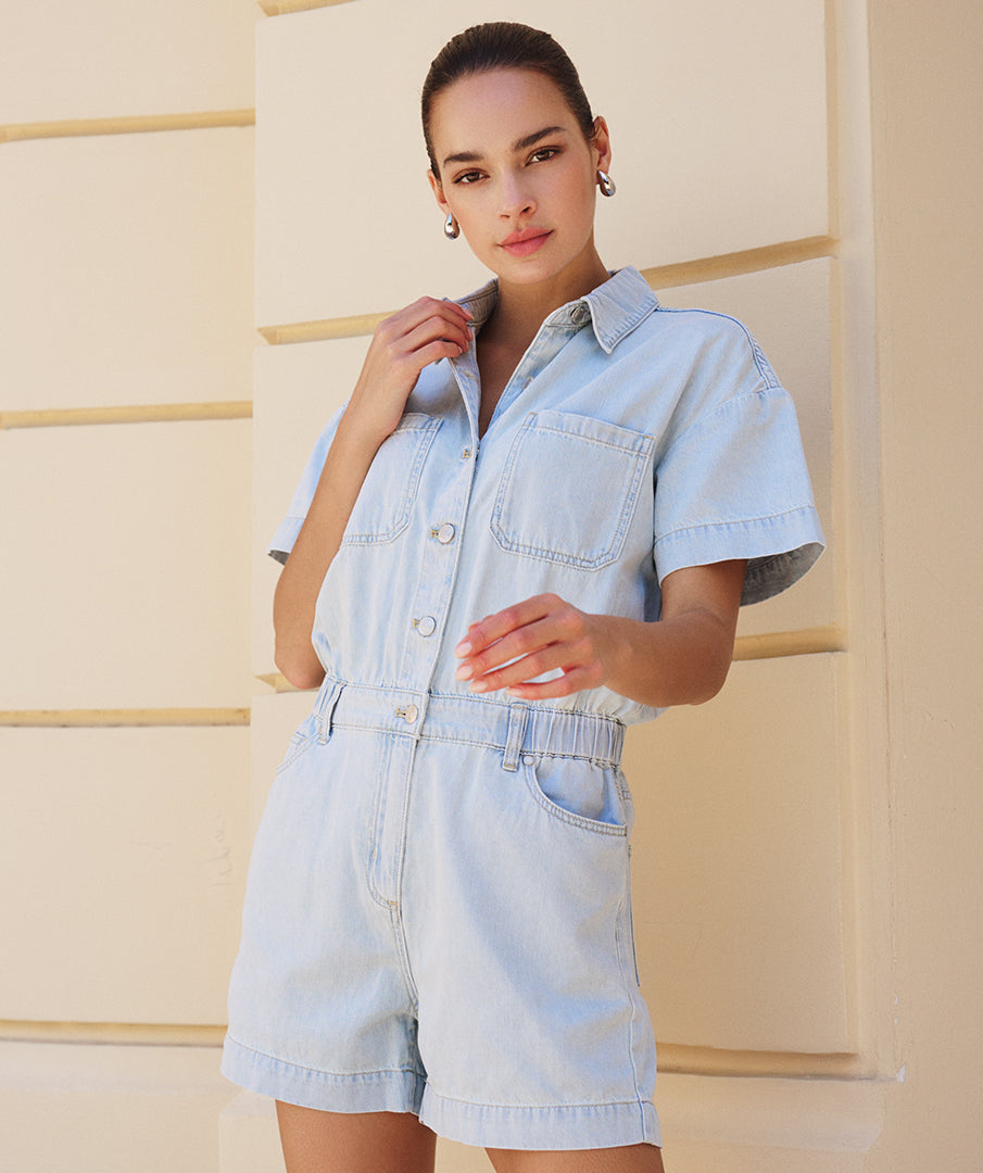 Esqualo Jumpsuit Short Light Denim HS26.12205 light jeans blue