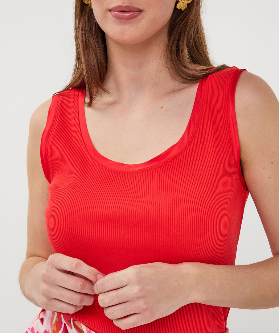 Esqualo Top Satin Binding Rib Knit HS26.30208 rood