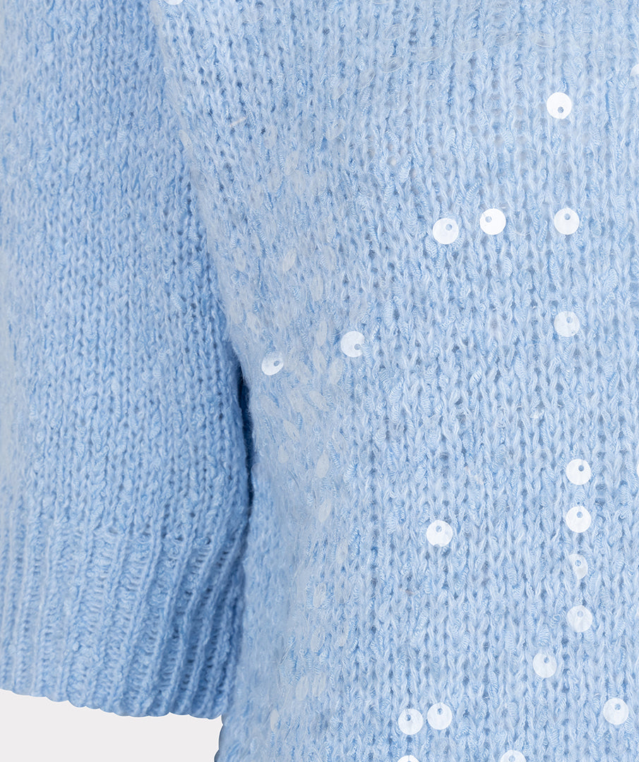 Esqualo Sweater Short Sleeve Sequins SP26.02004 pacific blue