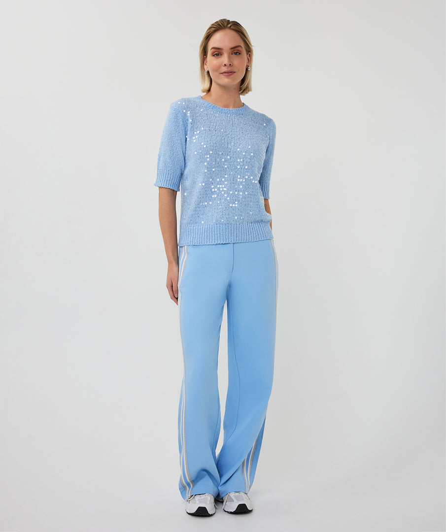 Esqualo Sweater Short Sleeve Sequins SP26.02004 pacific blue