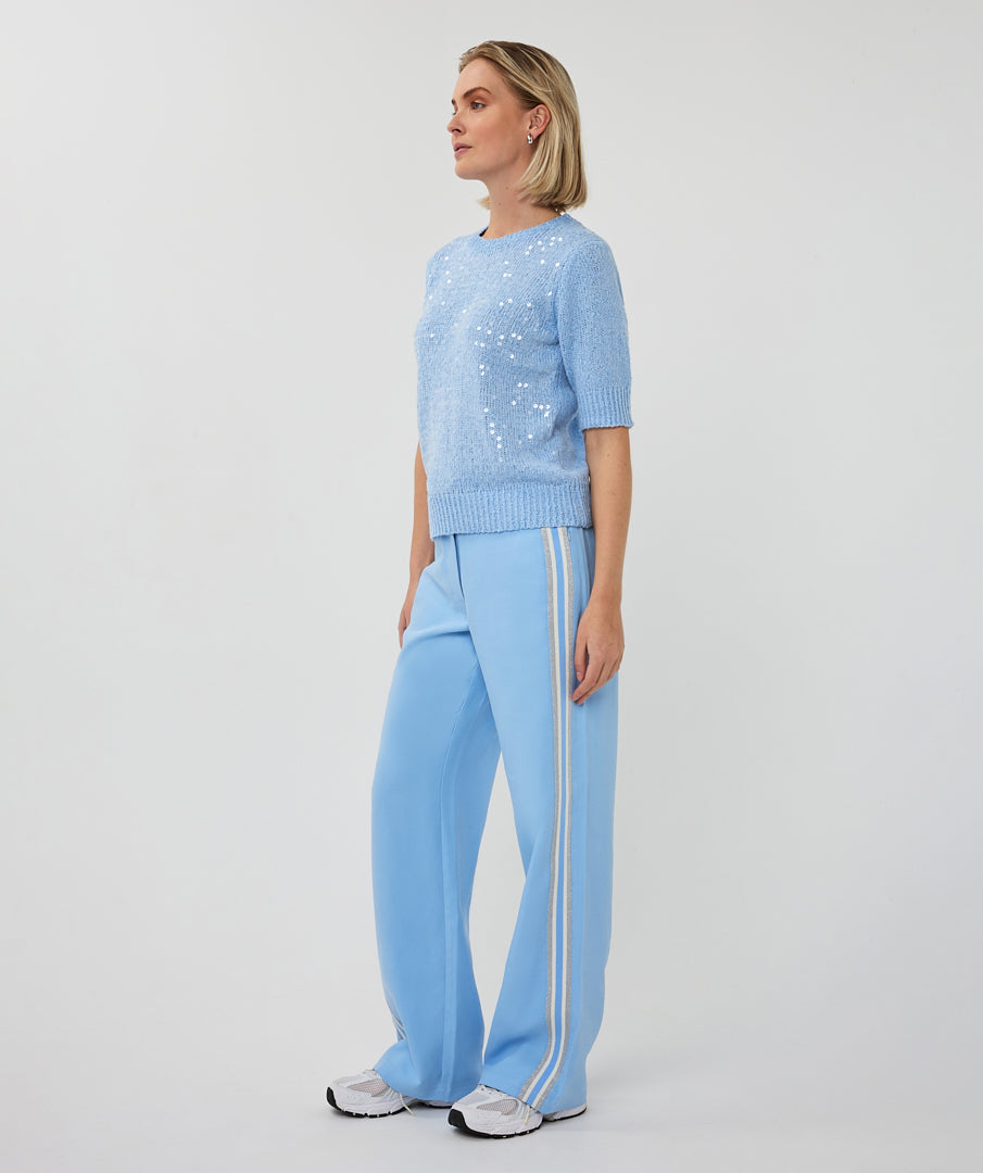 Esqualo Sweater Short Sleeve Sequins SP26.02004 pacific blue