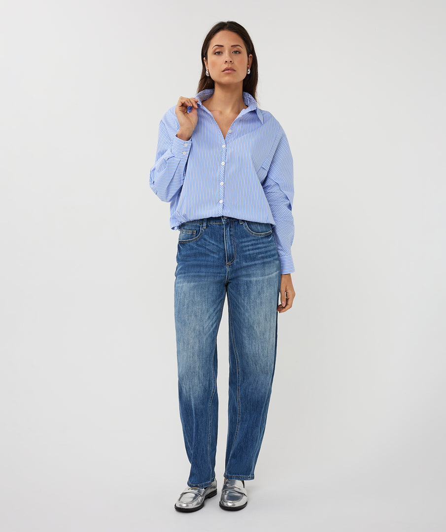 Esqualo Blouse Striped Cropped Batwing SP26.28002 blue white