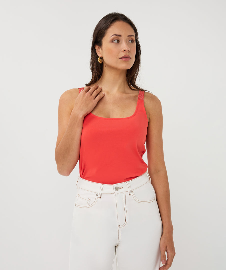 Esqualo Top Singlet Lurex Straps SP26.30010 chili red