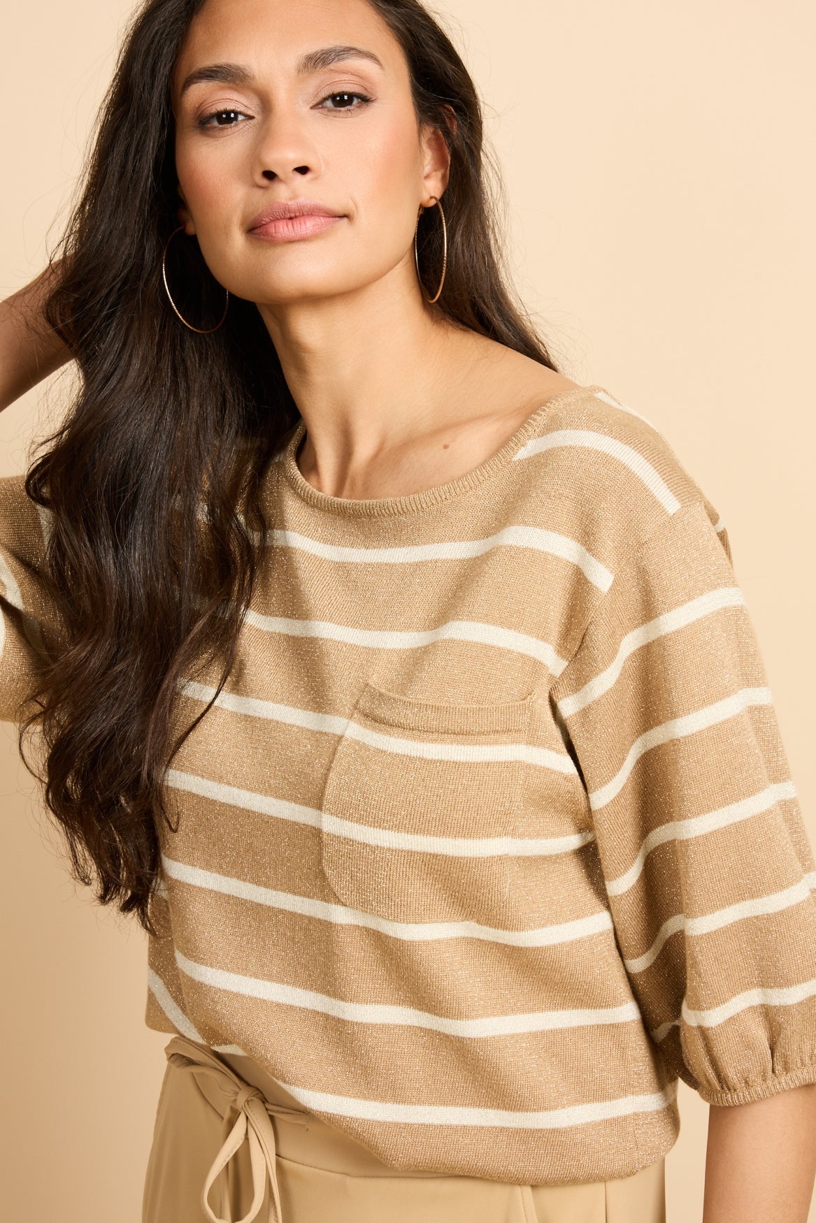 G-maxx Genoveva Knitting Top kint camel / wool white