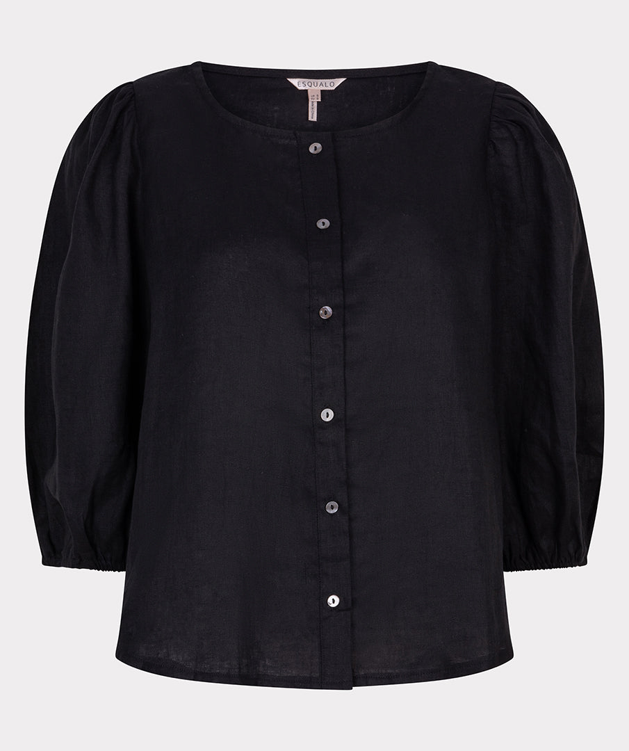 Esqualo Blouse R-neck Linen HS25.28221 zwart
