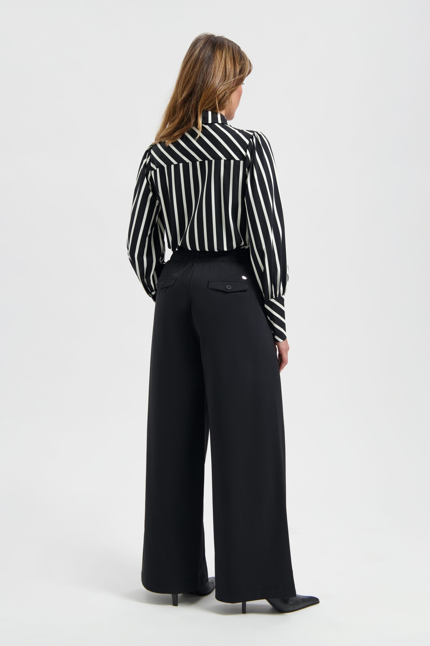 Lady Day Travelstof Bente Blouse black / wool white stripe