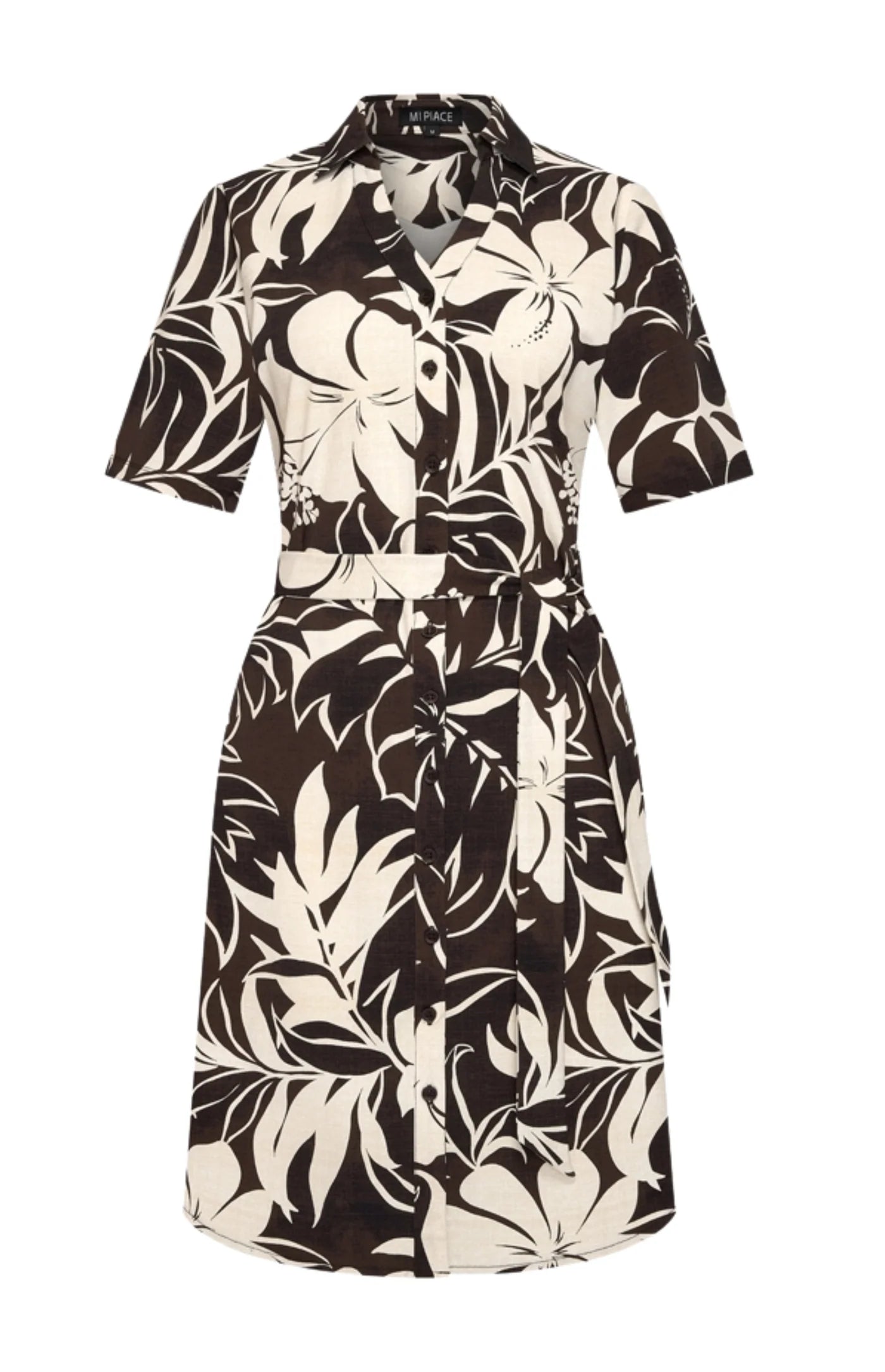 Mi Piace Travelstof Jurk 202807 hibiscus print espresso