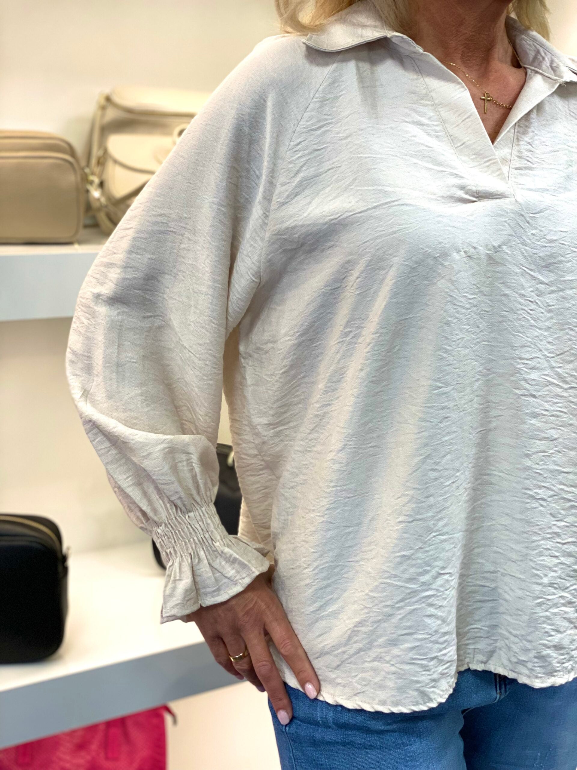 Gricceri Top met Roezelmouwen beige 0248