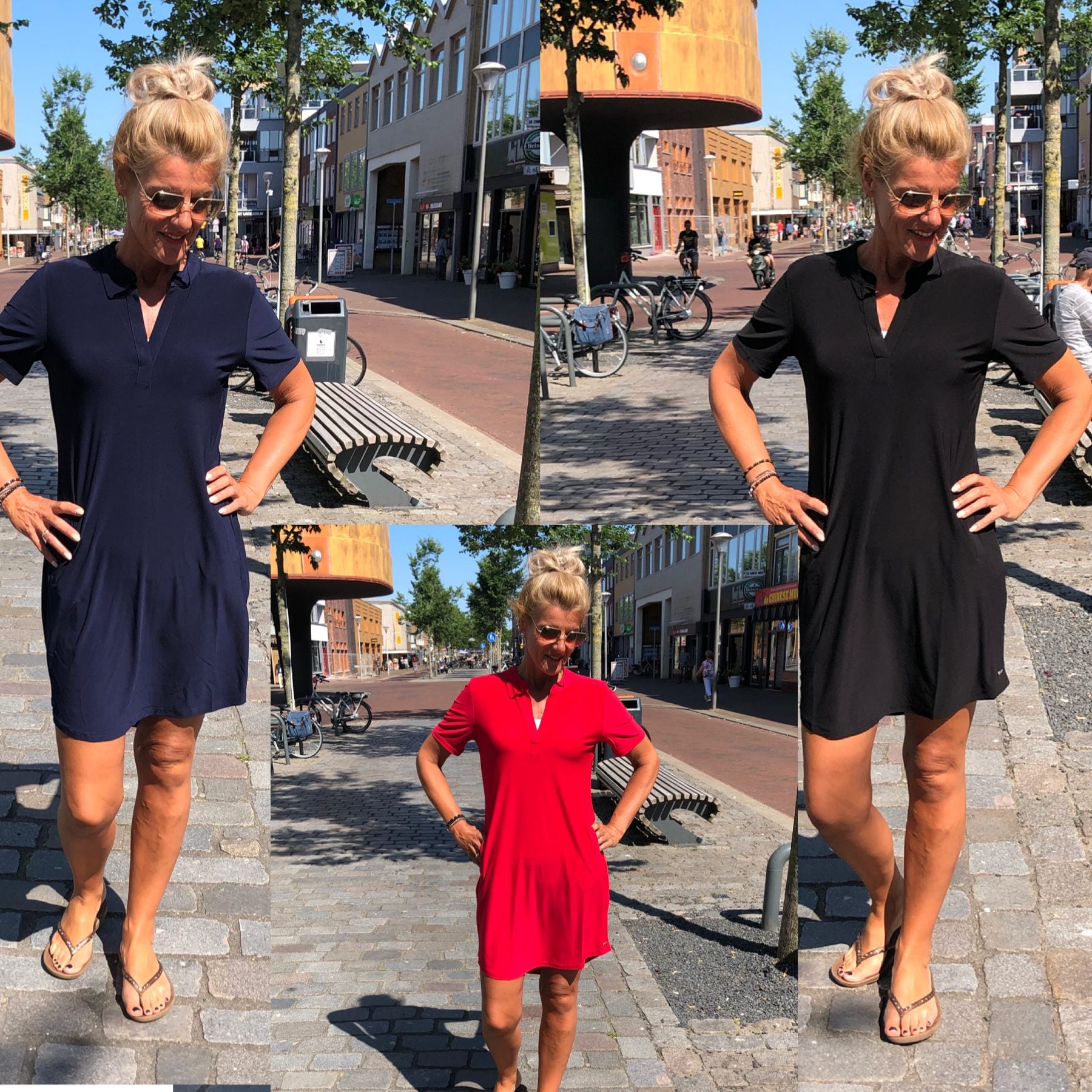 Angelle Milan Travelstof Tuniek 1467-1 Korte Mouw rood, zwart, donkerblauw